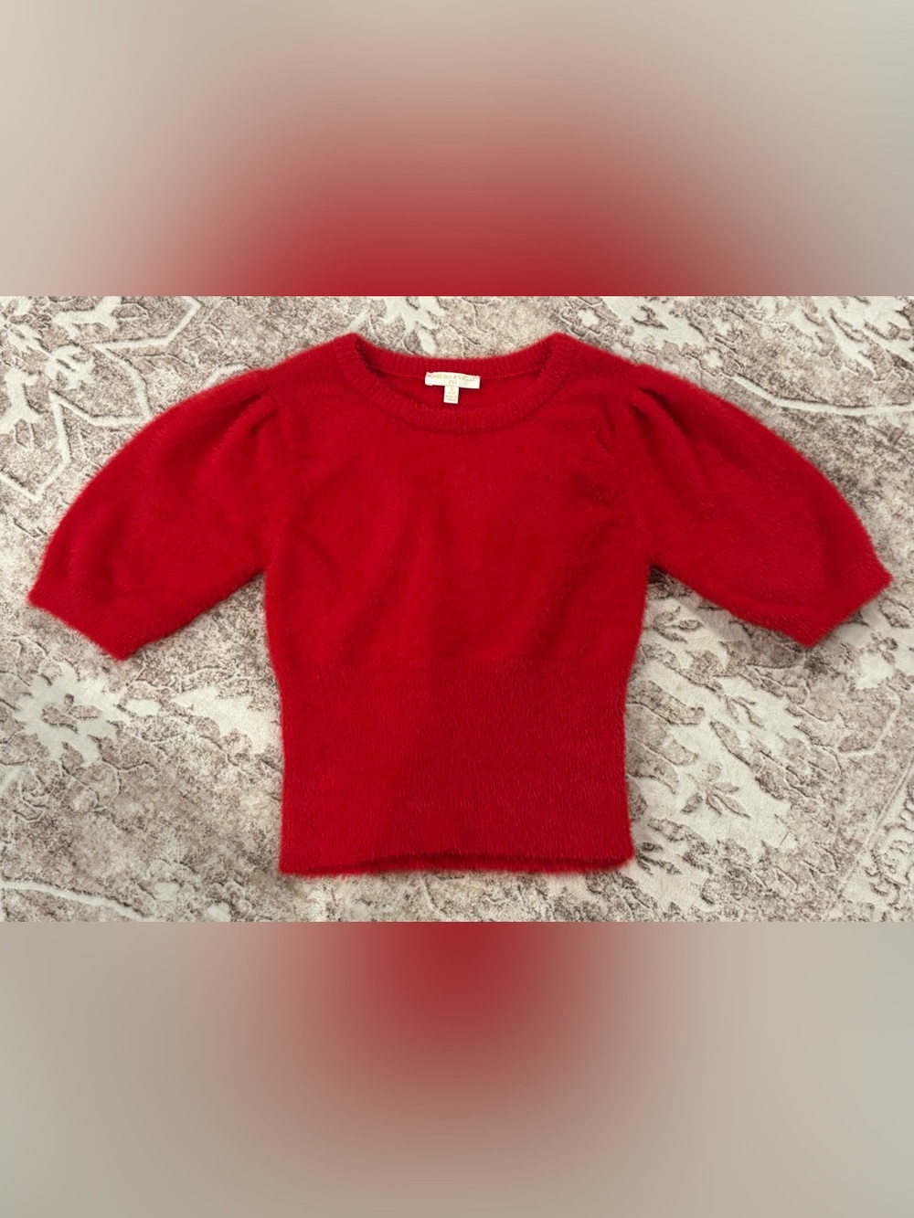 Chelsea & Violet Vibrant Red Short Puff Sleeve Sweater Size Small Junior Girls